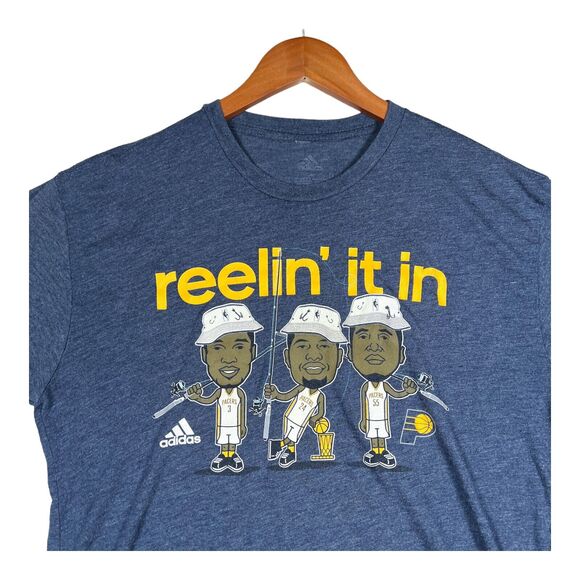 Adidas Indiana Pacers Reelin’ It In NBA Basketball Blue Shirt $32 Men's sz L - Picture 3 of 4